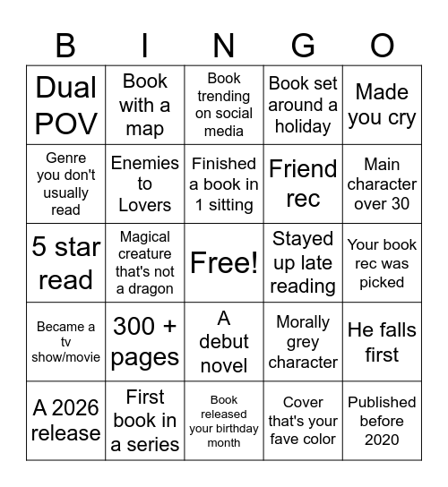 Book Club Bingo Card