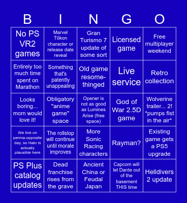 State of Play bingo, for a change Bingo Card