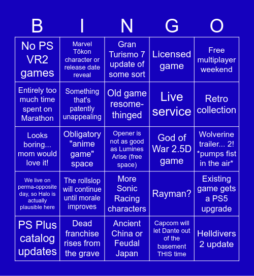 State of Play bingo, for a change Bingo Card