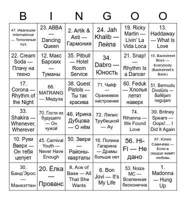 Muzbingo DNL Bingo Card