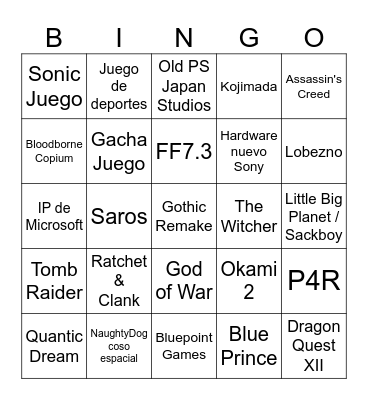 Pleiestation Directo a ti Bingo Card