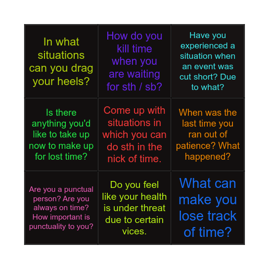 Expressions with "time" Bingo Card