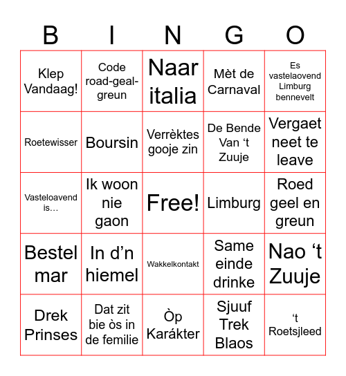 Muziek Bingo Carnaval Limburg Bingo Card
