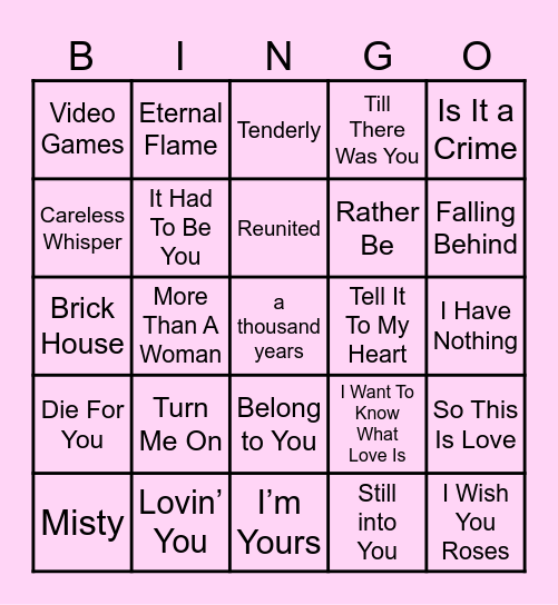 Valentine's Day Musical Bingo Card