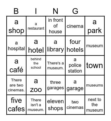 Places in town Bingo Card