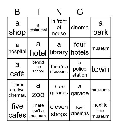 Places in town Bingo Card