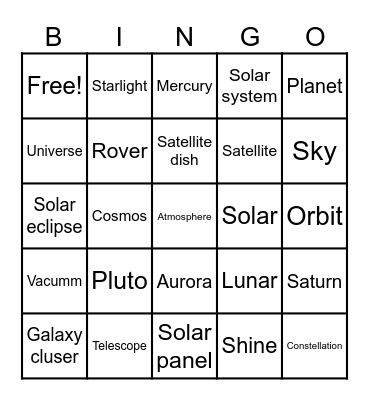 SPACE BINGO Card