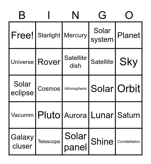 SPACE BINGO Card