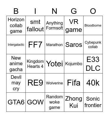 State of Play BINGO Card