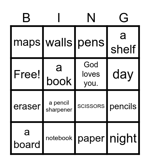 CLASSROOM OBJECTS Bingo Card