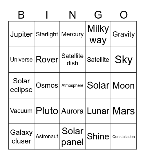 SPACE BINGO Card