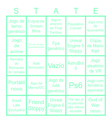 State Of Play Bingo Card
