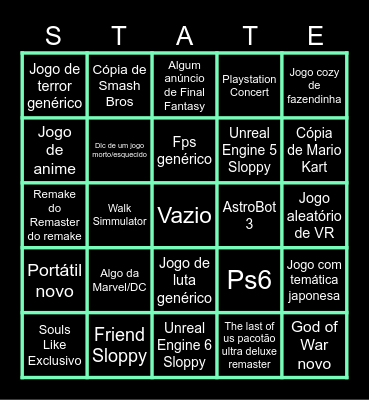 State Of Play Bingo Card