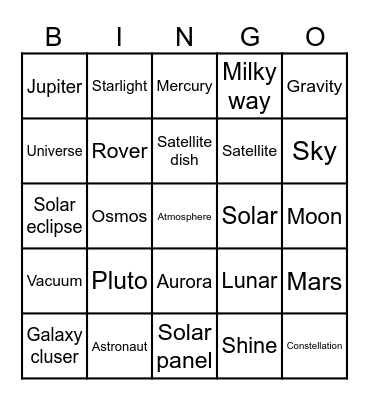 SPACE BINGO Card