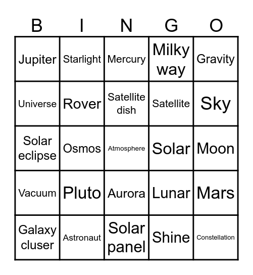 SPACE BINGO Card