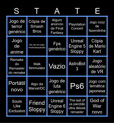 State Of Play Bingo Card