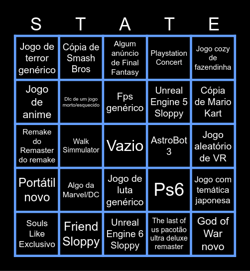 State Of Play Bingo Card