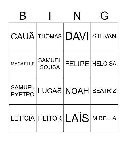 BINGO DOS NOMES - 2B Bingo Card