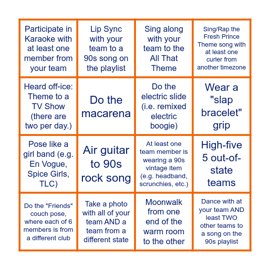 For each item, snap a photo or video, upload to socials, and tag #90sChildsChallenge Bingo Card