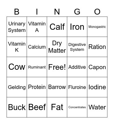 Animal Science Bingo Card