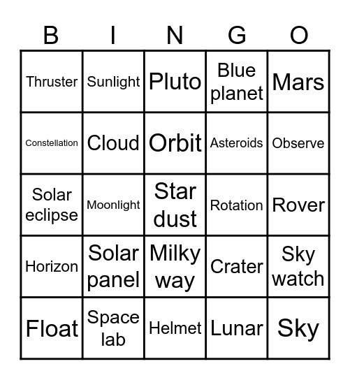 space bingo Card