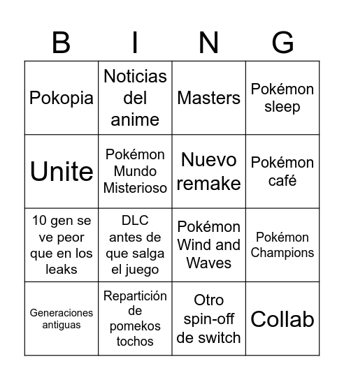Pokémon Presents 2026 Bingo Card