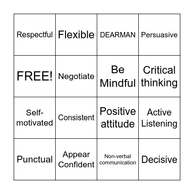 Interpersonal Skills Bingo Card