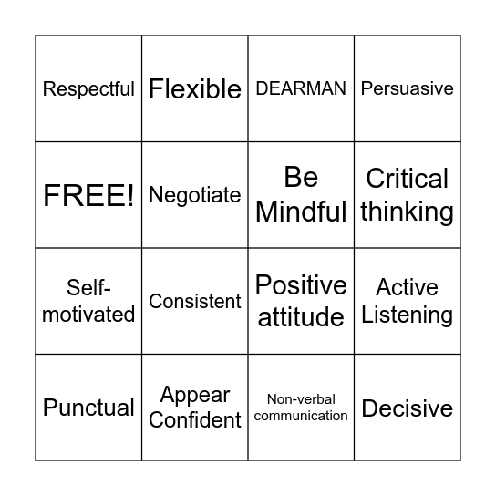 Interpersonal Skills Bingo Card