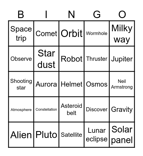space bingo Card