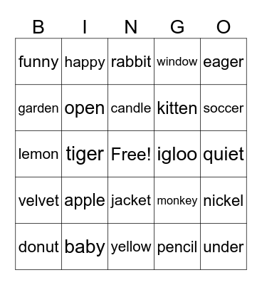 Alphabet/ Letter ID Bingo Card