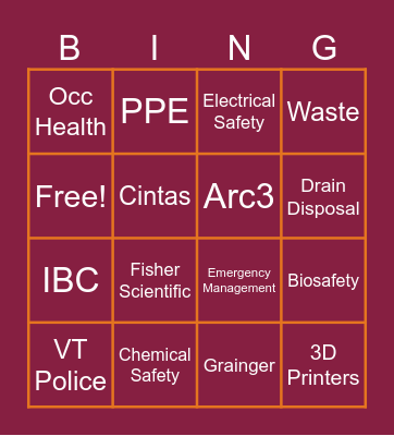 Lab Safety BINGO Card