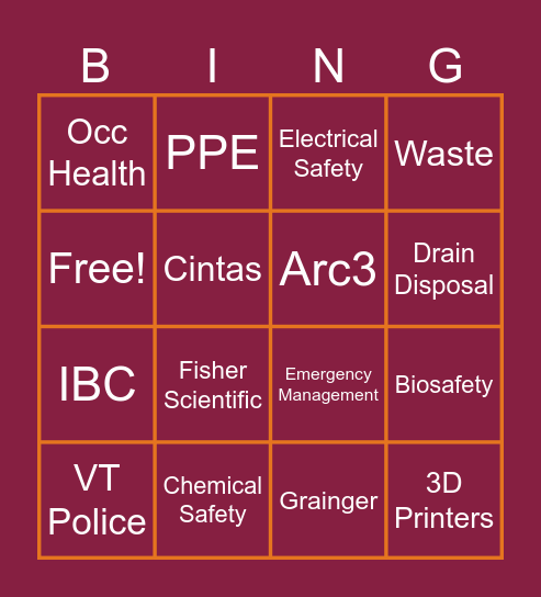 Lab Safety BINGO Card