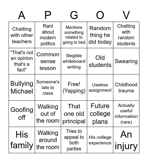 Hoover Bingo Card
