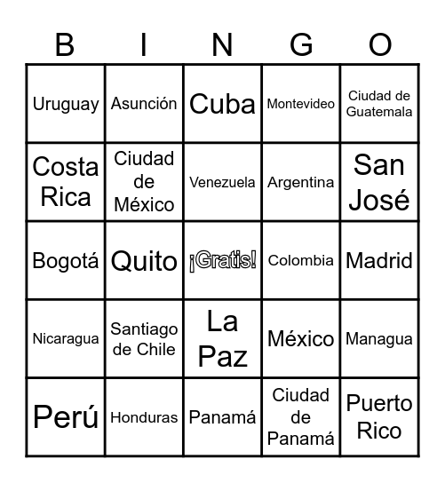 Los Países Hispanohablantes Bingo Card