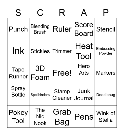 Nic Nook Crop Bingo Card