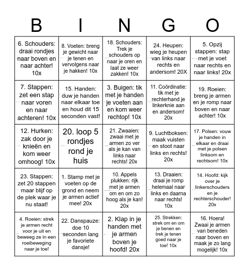 Beweeg bingo! Bingo Card