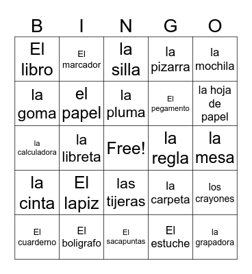 school supplies Bingo Card