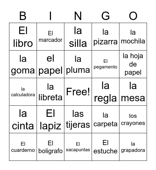 school supplies Bingo Card