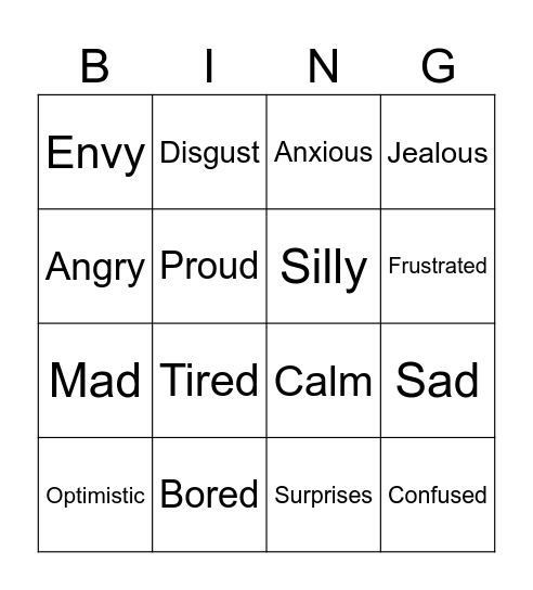 Emotion Bingo Card