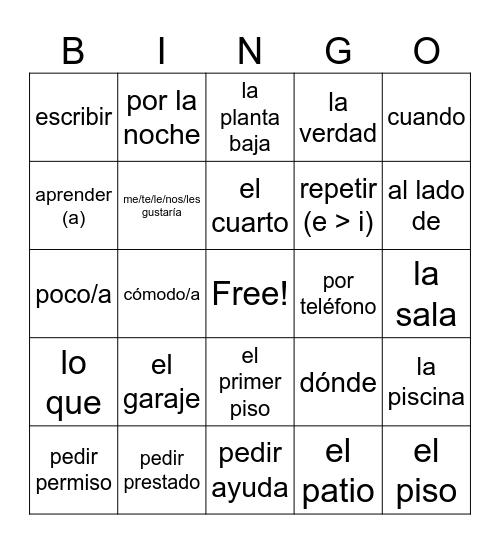 Que Chevere 1 6B Bingo Card