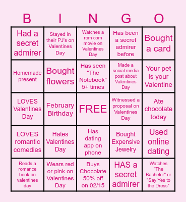 Valentine's Day Bingo Card