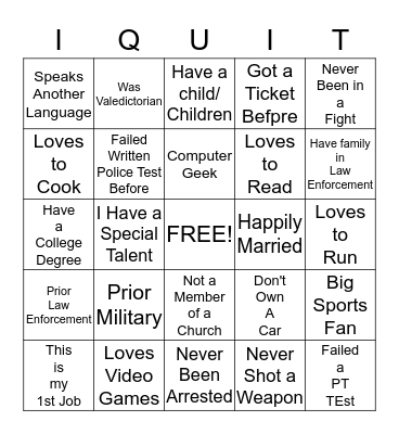 Police Recruits Ice-Breaker Bingo Card