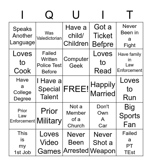 Police Recruits Ice-Breaker Bingo Card