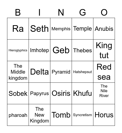 Egyptian Civilization Bingo Card