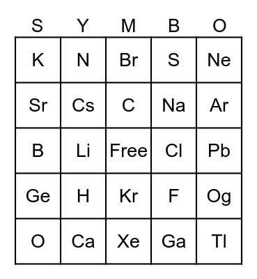 SYMBO CARD - CHEMISTRY Bingo Card