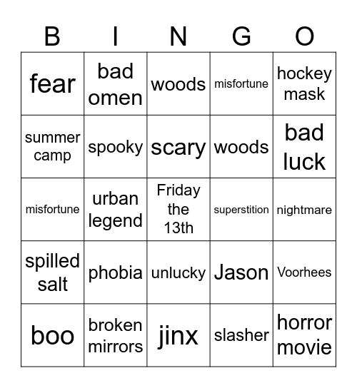 Friday the 13th Bingo Card