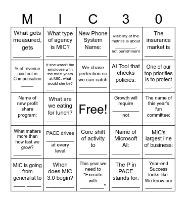 All Associates MIC3.0! Bingo Card