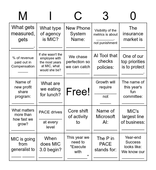 All Associates MIC3.0! Bingo Card