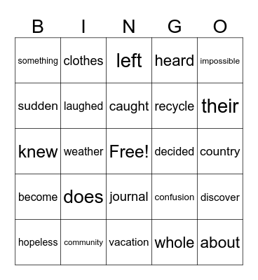 3rd Grade Sight Word Bingo Card