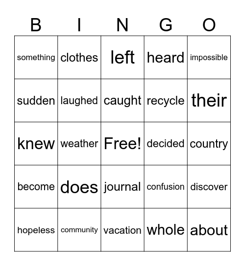 3rd Grade Sight Word Bingo Card